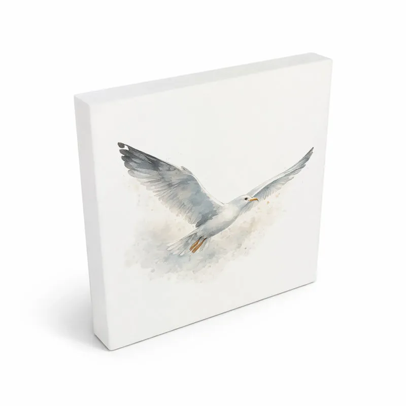 Küstenklänge Möwe Holzbild in 10x10 cm zum Stellen oder Aufhängen