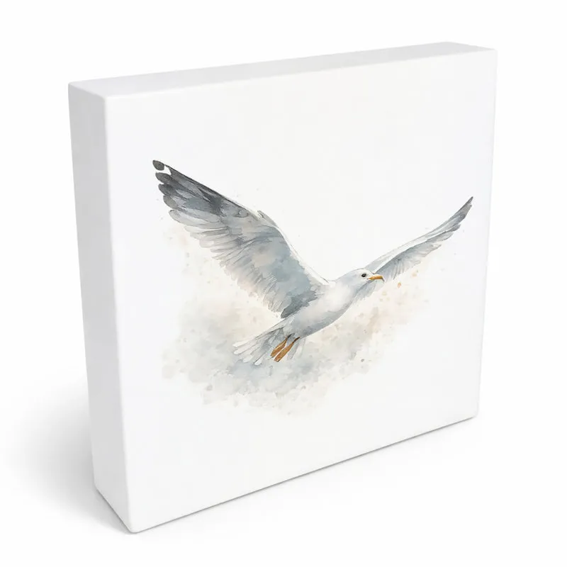 Küstenklänge Möwe Holzbild in 10x10 cm zum Stellen oder Aufhängen