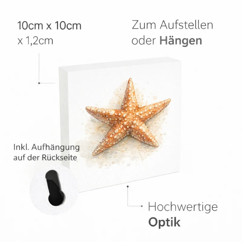 Küstenklänge Seestern Holzbild in 10x10 cm zum Stellen oder Aufhängen