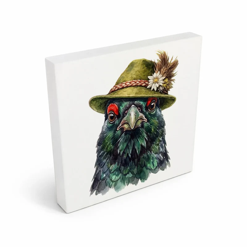 Trachtenhut Feder-Tiere Auerhahn Holzbild in 10x10 cm zum Stellen oder Aufhängen