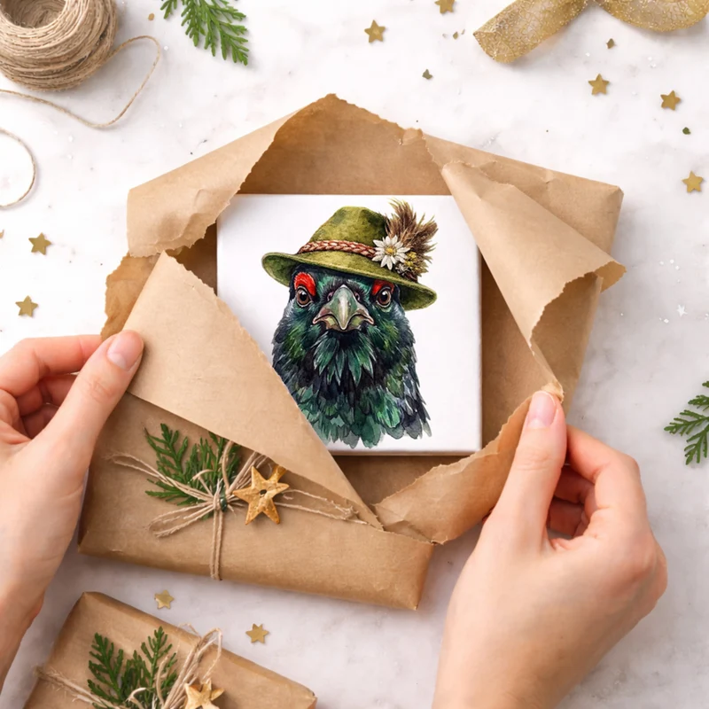 Trachtenhut Feder-Tiere Auerhahn Holzbild in 10x10 cm zum Stellen oder Aufhängen