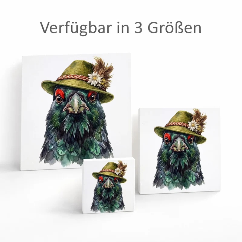 Trachtenhut Feder-Tiere Auerhahn Holzbild in 10x10 cm zum Stellen oder Aufhängen