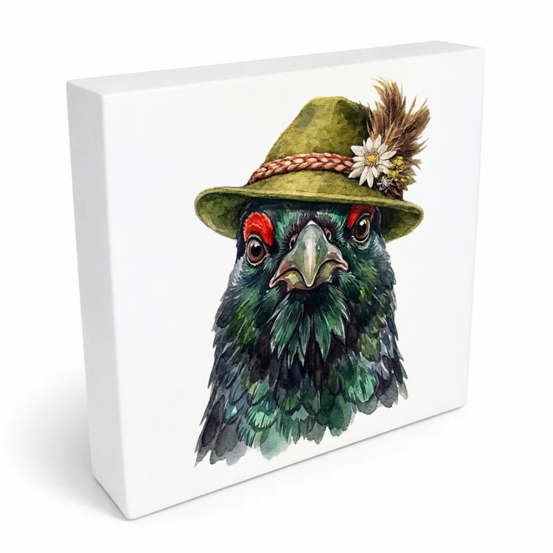 Trachtenhut Feder-Tiere Auerhahn Holzbild in 10x10 cm zum Stellen oder Aufhängen