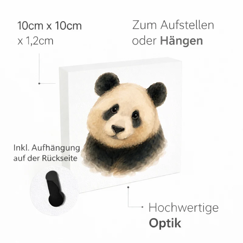 Pandaglück Panda Portrail Holzbild in 10x10 cm zum Stellen oder Aufhängen