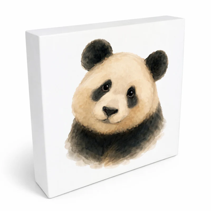 Pandaglück Panda Portrail Holzbild in 10x10 cm zum Stellen oder Aufhängen