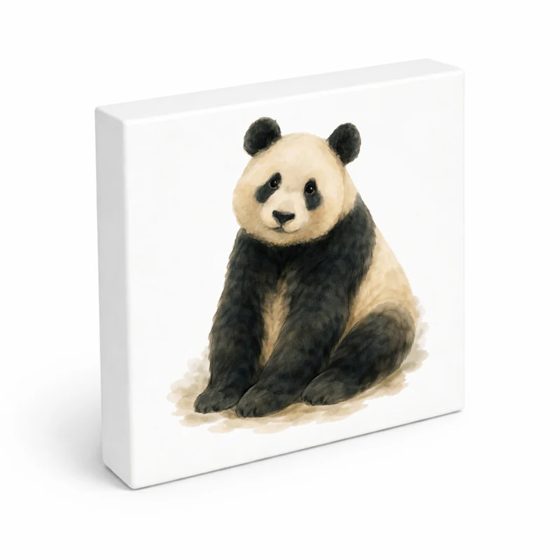 Pandaglück sitzender Panda Holzbild in 10x10 cm zum Stellen oder Aufhängen