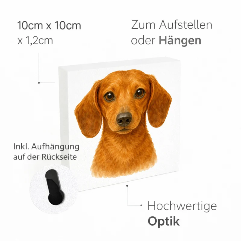 Dackelträume Dackel Portrait Holzbild in 10x10 cm zum Stellen oder Aufhängen