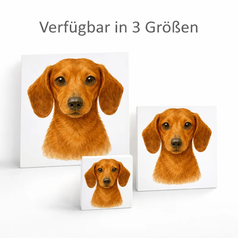Dackelträume Dackel Portrait Holzbild in 10x10 cm zum Stellen oder Aufhängen