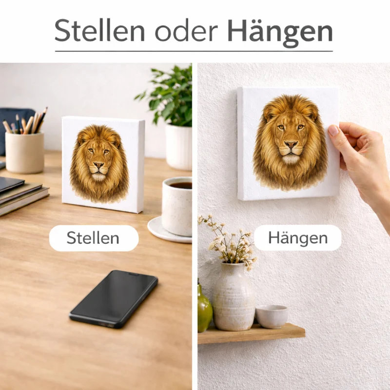 Raubtierblick Löwenkopf Holzbild in 10x10 cm zum Stellen oder Aufhängen