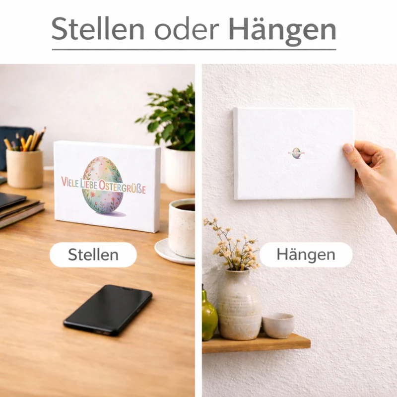 Viele liebe Ostergrüße Holzbild in 20x15 cm zum Stellen oder Aufhängen mit Aquarell-Osterei