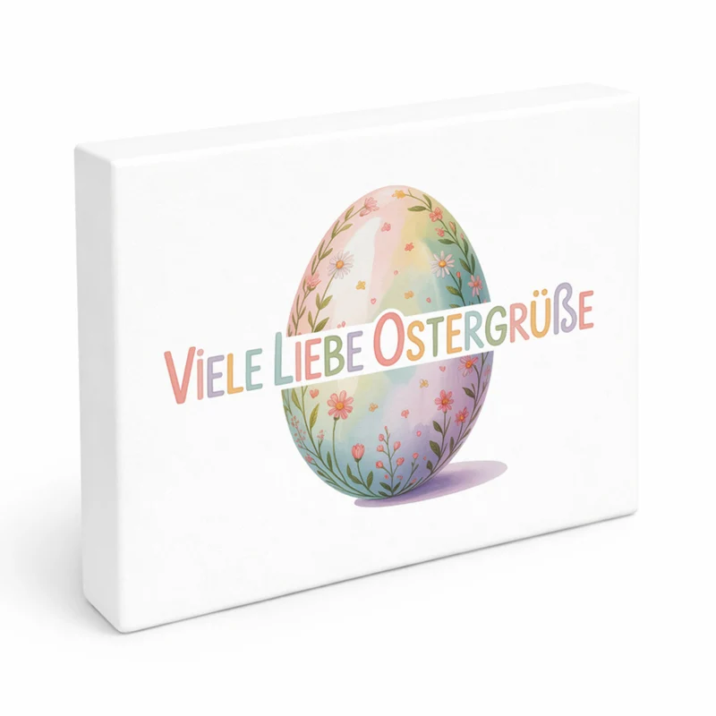 Viele liebe Ostergrüße Holzbild in 20x15 cm zum Stellen oder Aufhängen mit Aquarell-Osterei