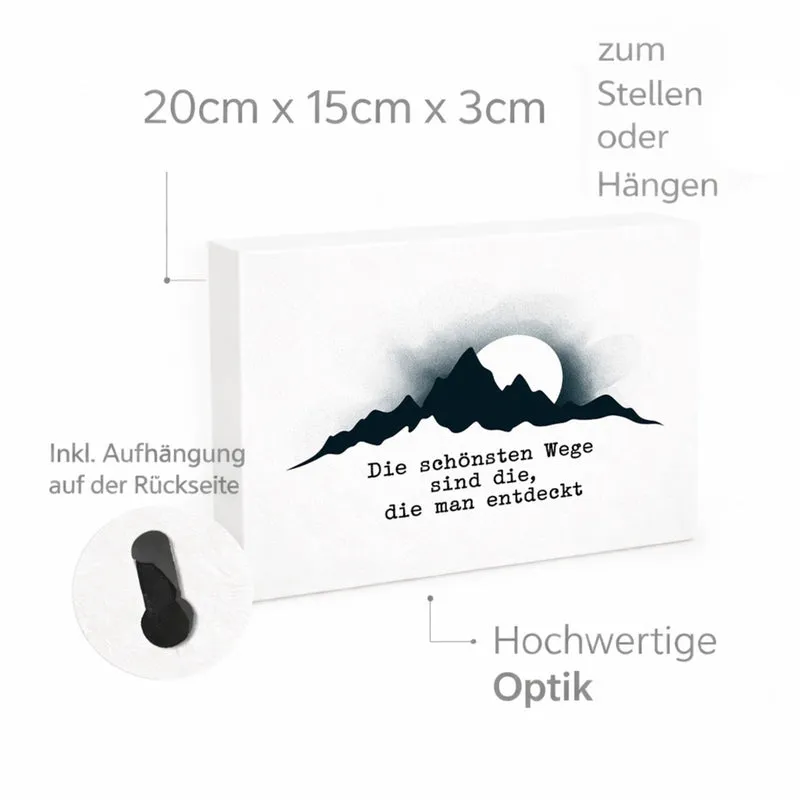 Bergsilhouette Die schönsten Wege Holzbild in 20x15 cm zum Stellen oder Aufhängen