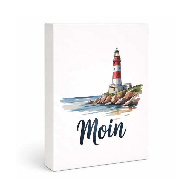 Leuchtturm Holzbild in 20x15 cm zum Stellen oder Aufhängen - Moin