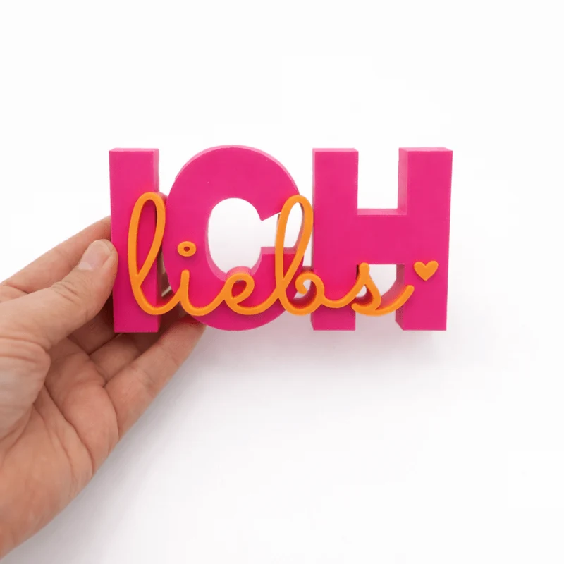 3D Drucker Schriftzug „Ich liebs“ – Pink-Orange