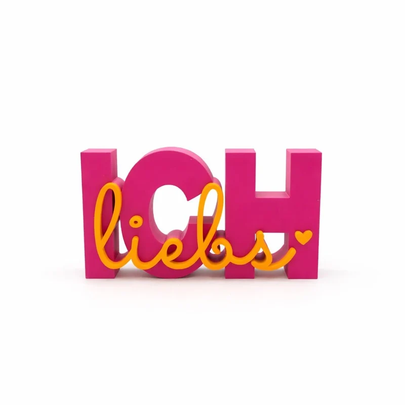 3D Drucker Schriftzug „Ich liebs“ – Pink-Orange