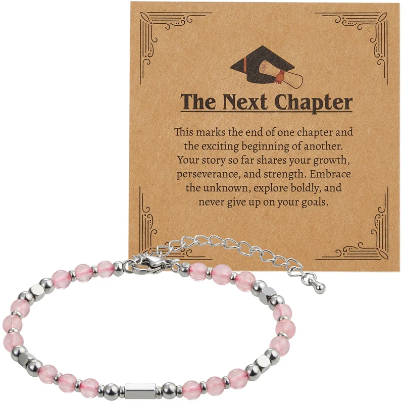2026 Pink Graduation Bracelet with Greeting Card and Gift Box for Women, Graduation Gifts