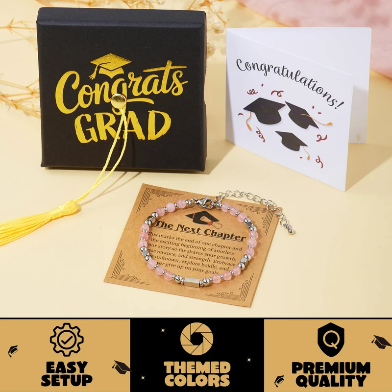 2026 Pink Graduation Bracelet with Greeting Card and Gift Box for Women, Graduation Gifts