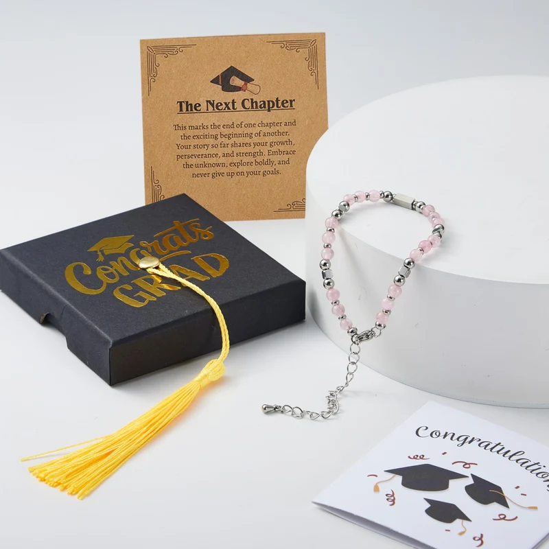 2026 Pink Graduation Bracelet with Greeting Card and Gift Box for Women, Graduation Gifts