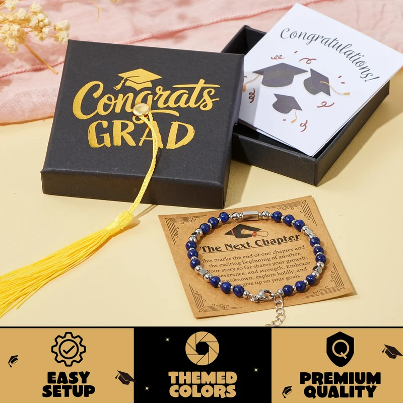 2026 Dark Blue Graduation Bracelet with Greeting Card and Gift Box for Women, Graduation Gifts