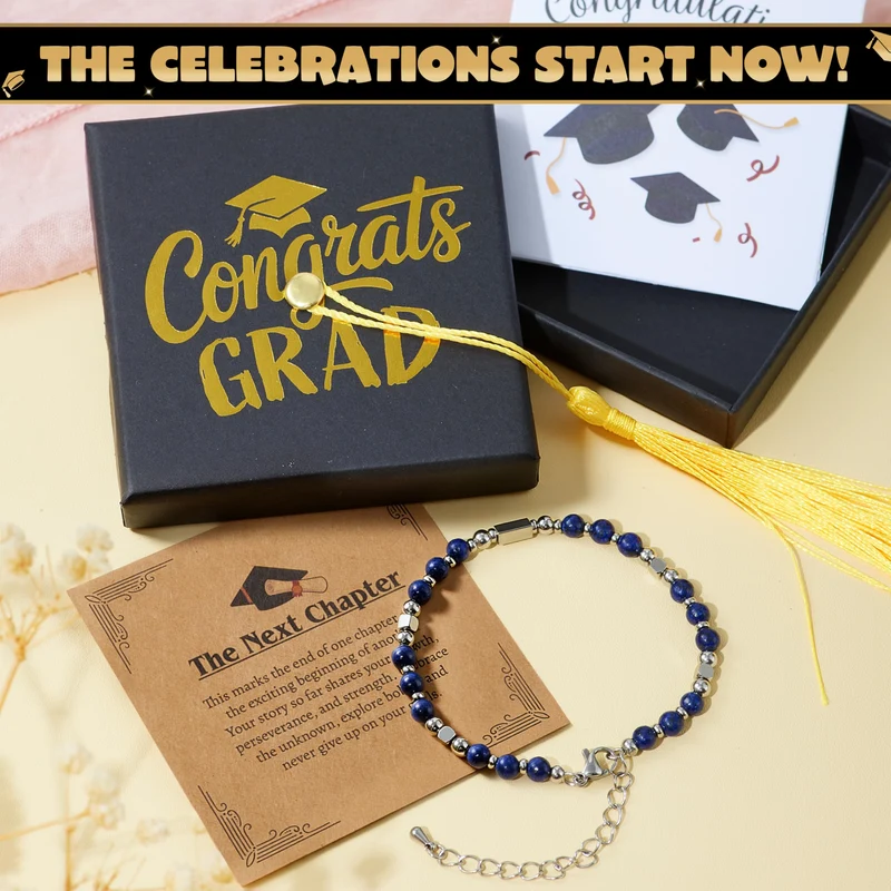 2026 Dark Blue Graduation Bracelet with Greeting Card and Gift Box for Women, Graduation Gifts