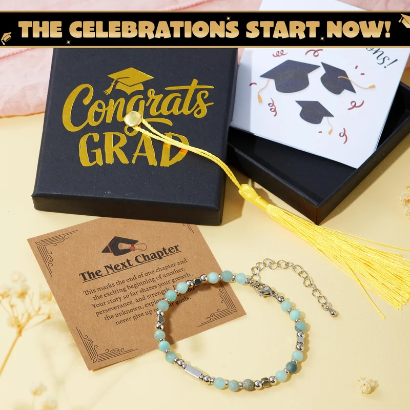 2026 Light Blue Graduation Bracelet with Greeting Card and Gift Box for Women, Graduation Gifts