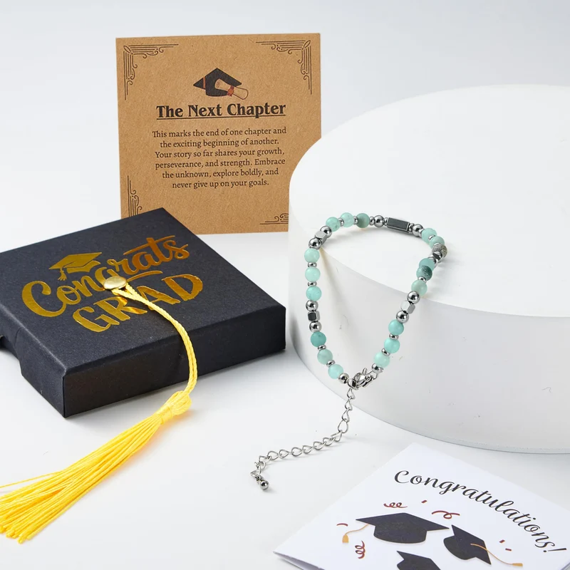 2026 Light Blue Graduation Bracelet with Greeting Card and Gift Box for Women, Graduation Gifts