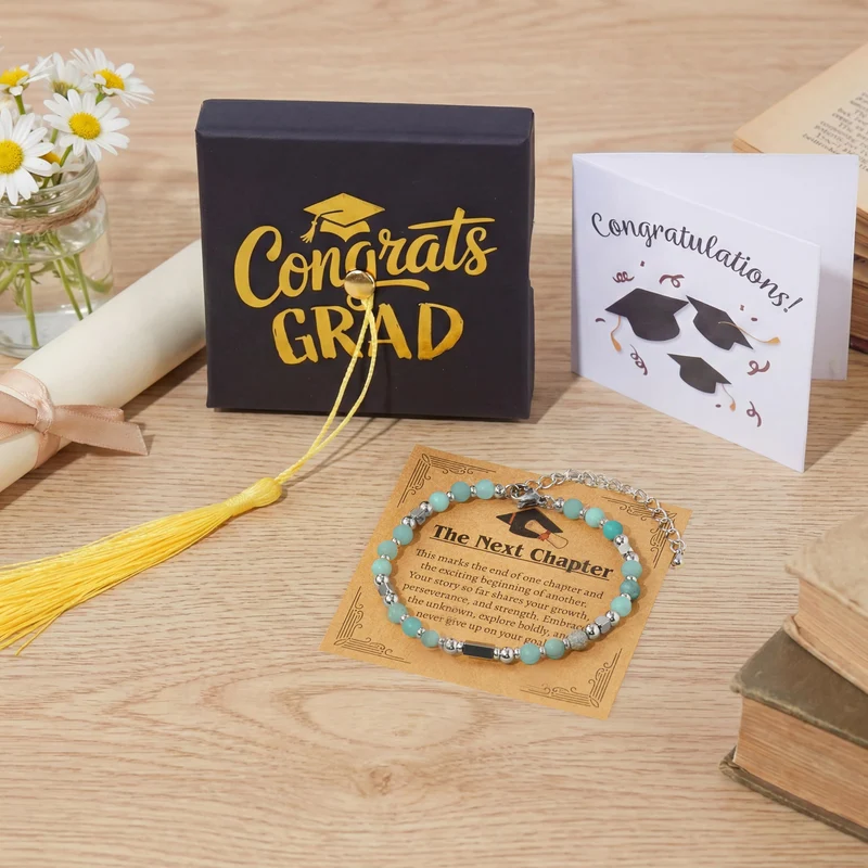 2026 Light Blue Graduation Bracelet with Greeting Card and Gift Box for Women, Graduation Gifts