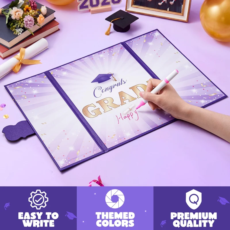 2026 Purple & Gold Graduation Guestbook Alternative for High School College Grad Gift