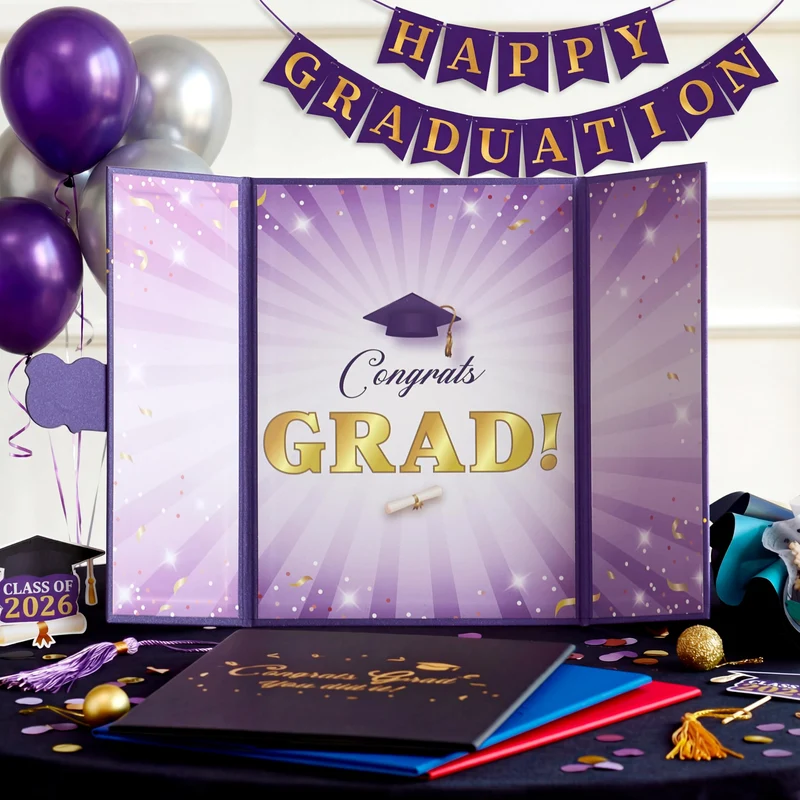 2026 Purple & Gold Graduation Guestbook Alternative for High School College Grad Gift