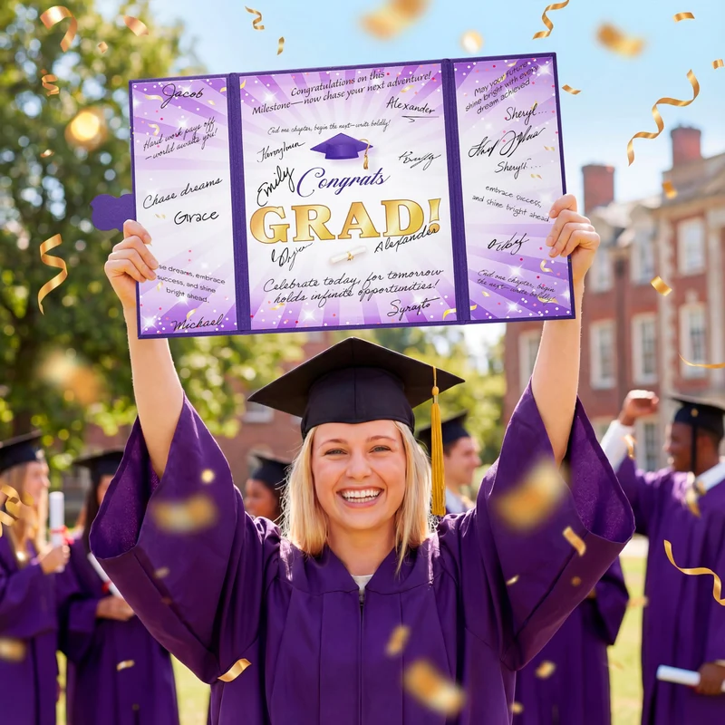 2026 Purple & Gold Graduation Guestbook Alternative for High School College Grad Gift