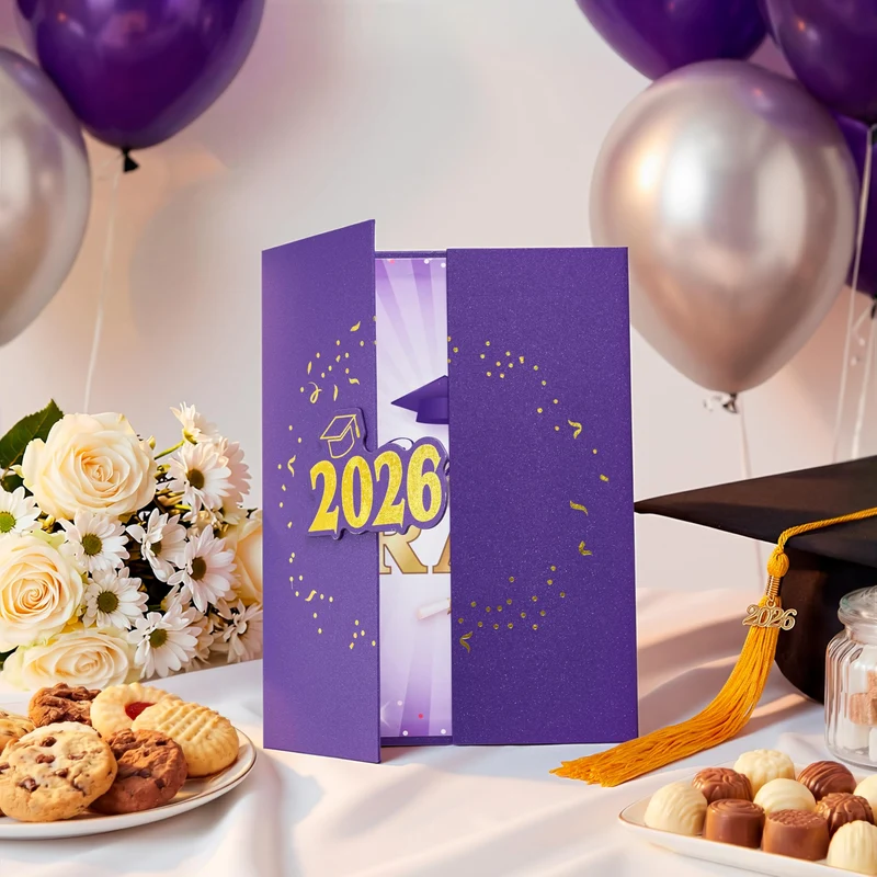 2026 Purple & Gold Graduation Guestbook Alternative for High School College Grad Gift