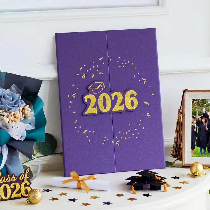 2026 Purple & Gold Graduation Guestbook Alternative for High School College Grad Gift
