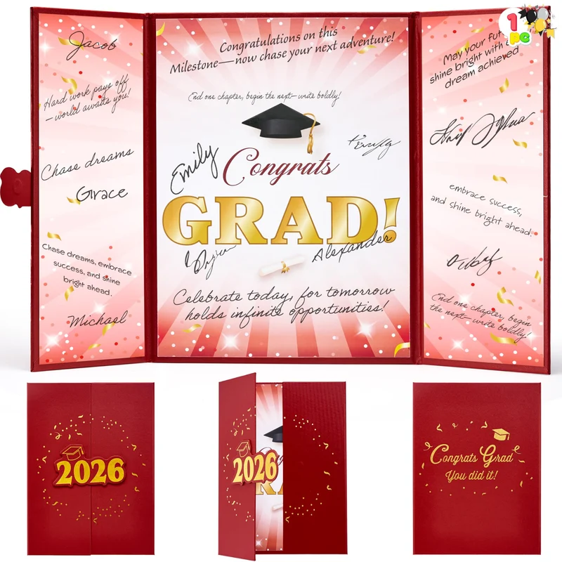 2026 Red & Gold Graduation Guestbook Alternative for High School College Grad Gift