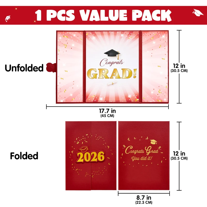 2026 Red & Gold Graduation Guestbook Alternative for High School College Grad Gift