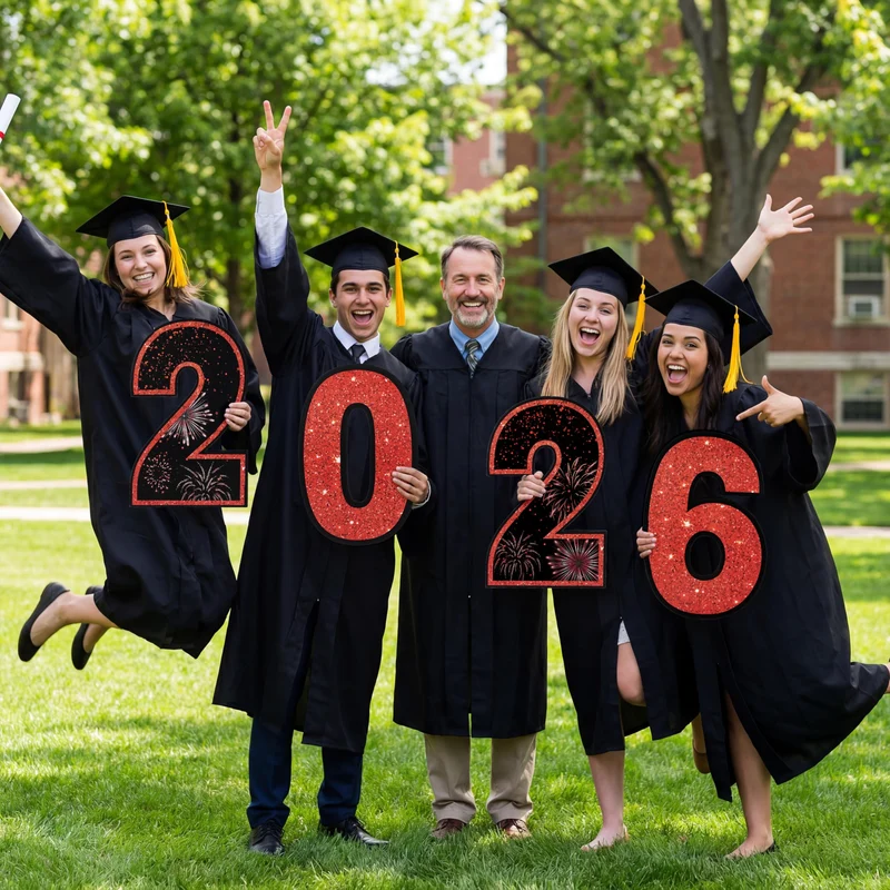 14Pcs Black & Red Graduation Yard Signs with 28 Stakes Class of 2026 Grad Party Supplies