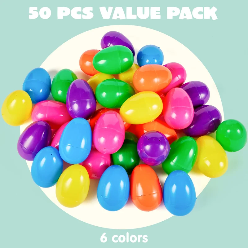 50PCS Fillable Plastic Eggs Empty Colorful Bright Eggshells 3.15"
