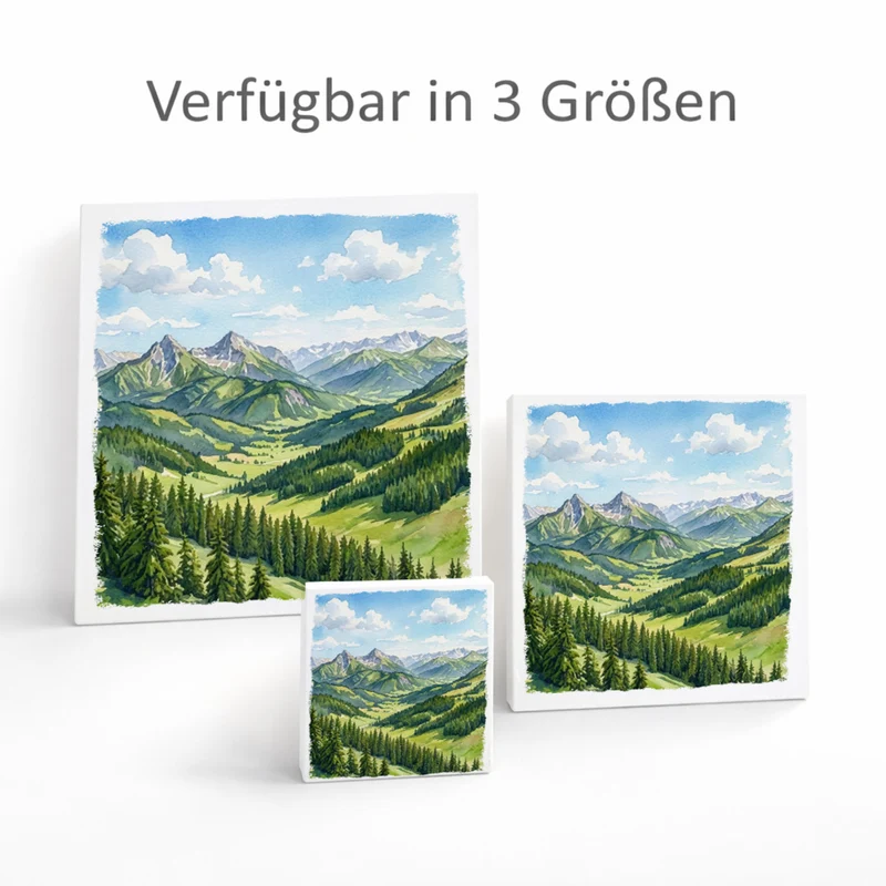 Bergidylle Berglandschaft bei Tag Holzbild in 10x10 cm zum Stellen oder Aufhängen