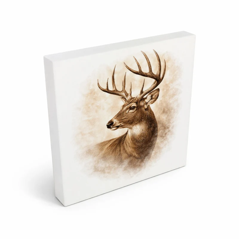 Wald Schönheit Hirschkopf Holzbild in 10x10 cm zum Stellen oder Aufhängen