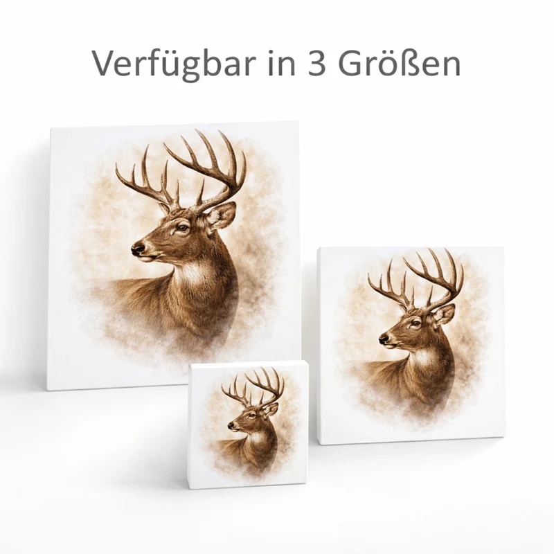 Wald Schönheit Hirschkopf Holzbild in 10x10 cm zum Stellen oder Aufhängen