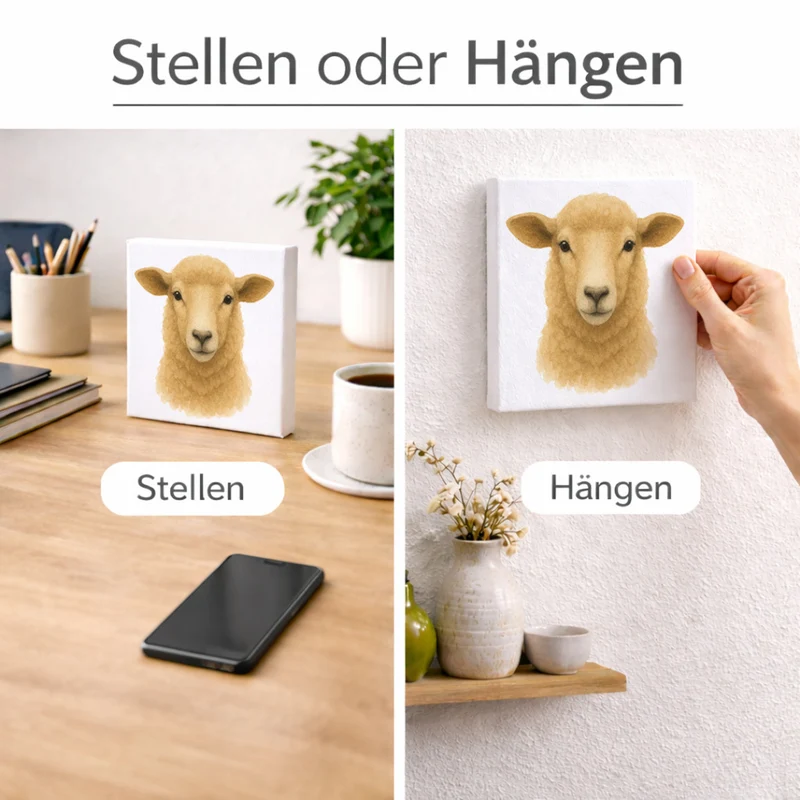 Bauernhof Charme Schaf Porträt Holzbild in 10x10 cm zum Stellen oder Aufhängen