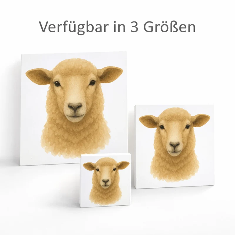 Bauernhof Charme Schaf Porträt Holzbild in 10x10 cm zum Stellen oder Aufhängen