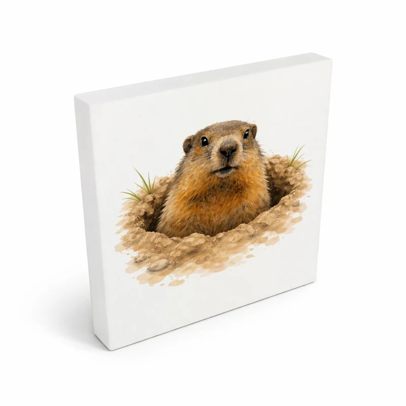 Murmeltier-Charm Murmeltier im Erdloch Holzbild in 10x10 cm zum Stellen oder Aufhängen