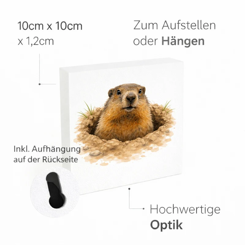 Murmeltier-Charm Murmeltier im Erdloch Holzbild in 10x10 cm zum Stellen oder Aufhängen