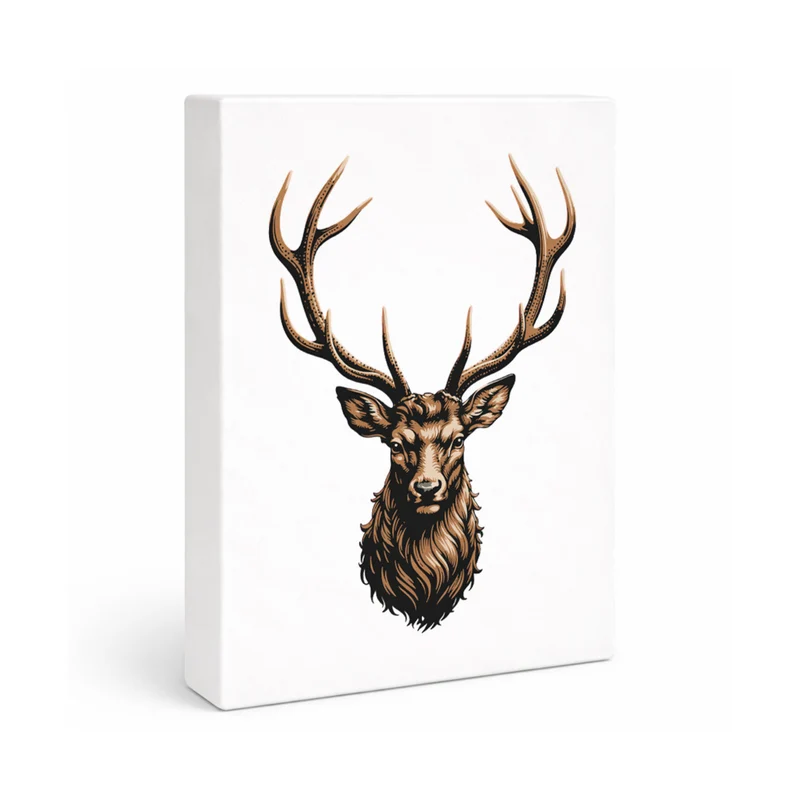 Hirsch mit prächtigem Geweih Holzbild in 20x15 cm zum Stellen oder Aufhängen für Naturfans