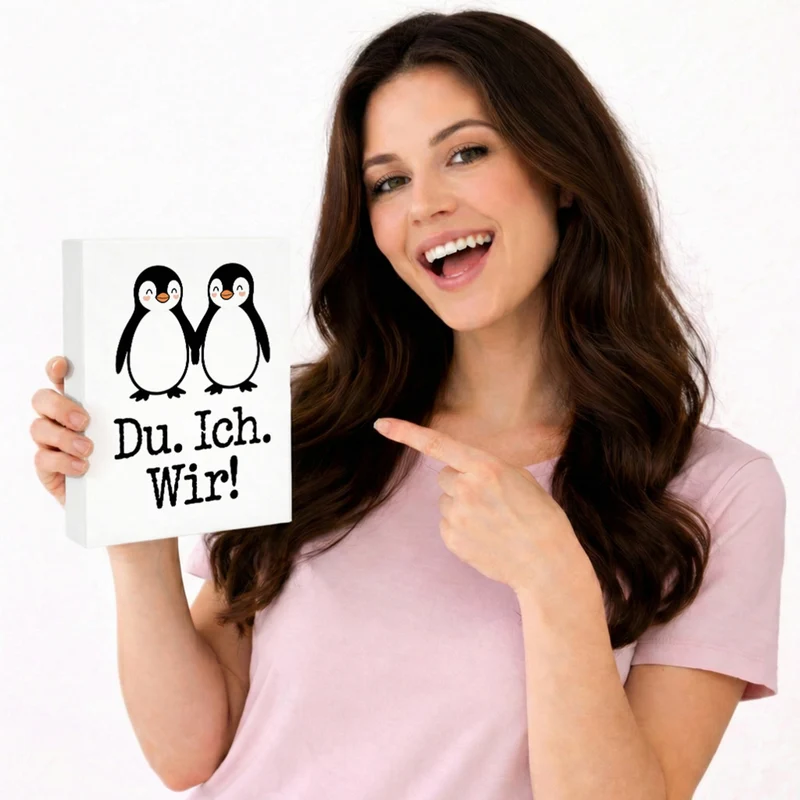 Pinguin Liebe Du. Ich. Wir! Holzbild in 20x15 cm zum Stellen oder Aufhängen