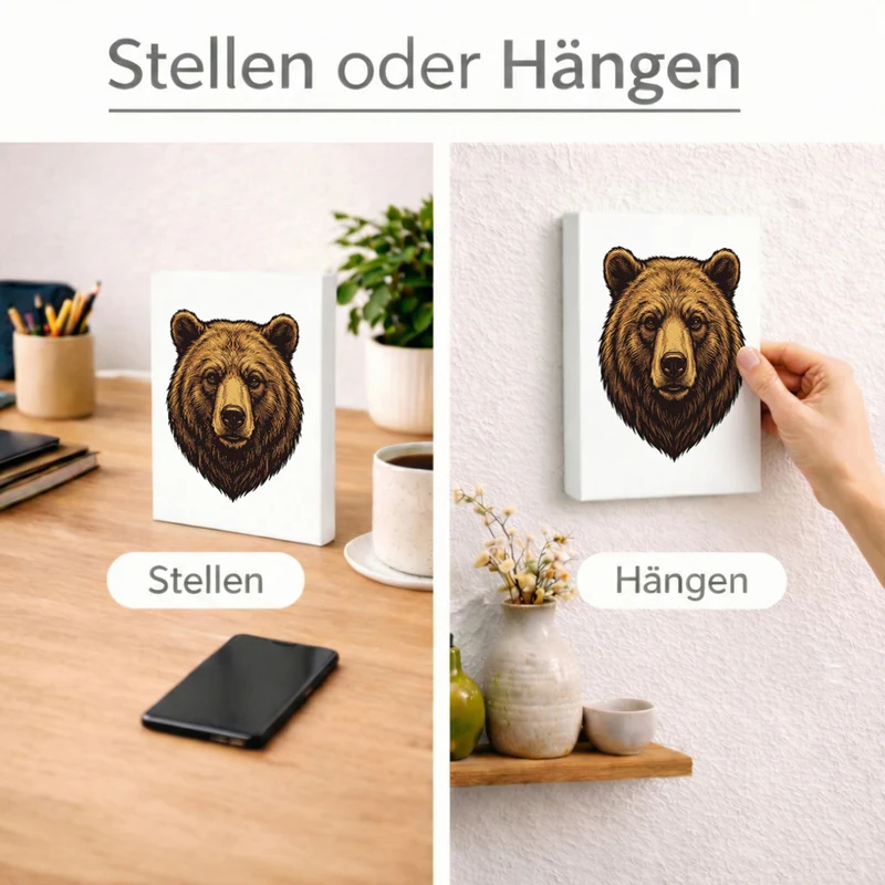 Braunbär Holzbild in 20x15 cm zum Stellen oder Aufhängen für Naturliebhaber