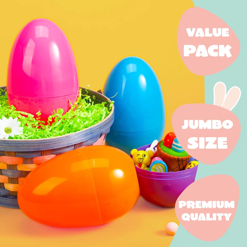12Pcs Large Plastic Easter Eggs, 6 Inches Colorful Jumbo Eggs Fillable