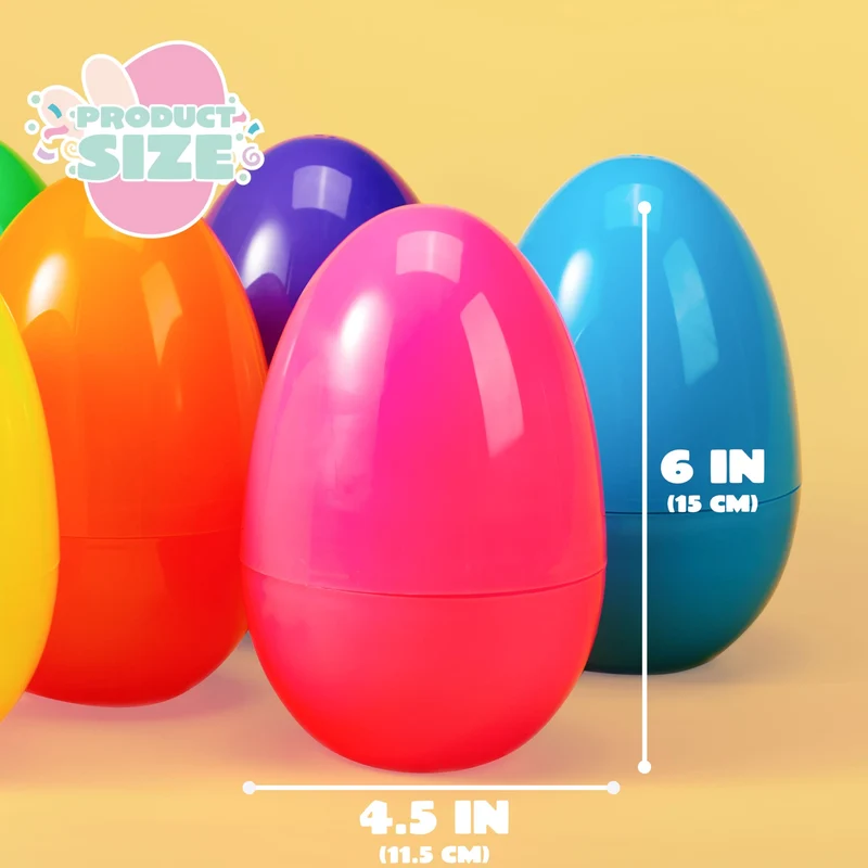 12Pcs Large Plastic Easter Eggs, 6 Inches Colorful Jumbo Eggs Fillable
