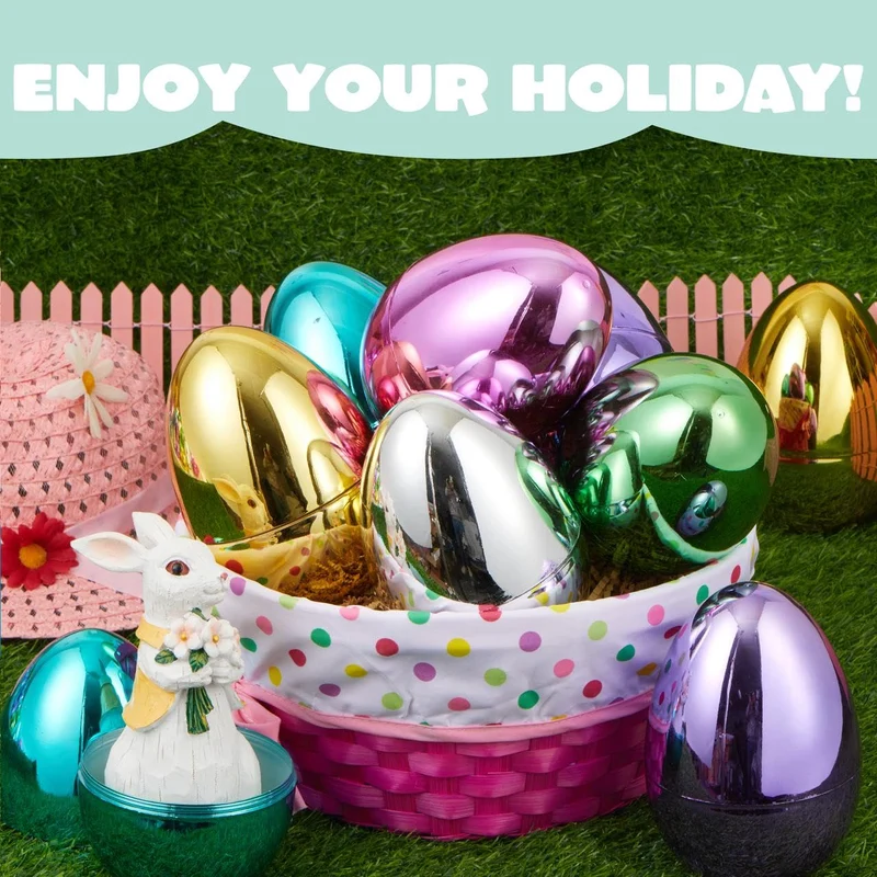 6 Pcs Large Metallic Easter Eggs, 6 Inches Colorful Jumbo Plastic Eggs