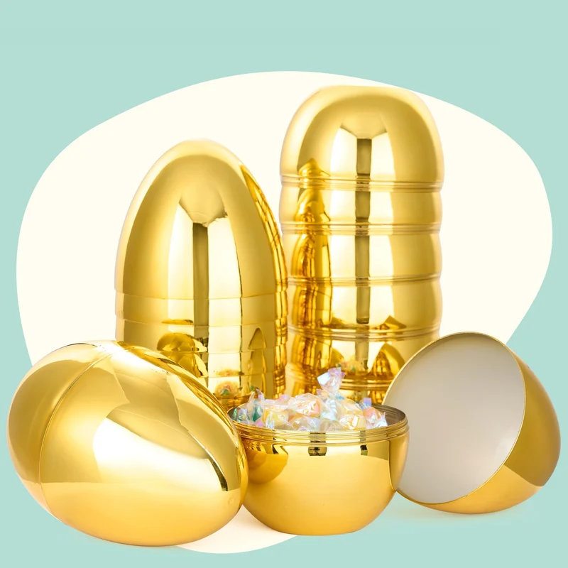 6 Pcs Large Gold Easter Eggs, 6 Inches Jumbo Plastic Eggs Fillable for Easter Hunt